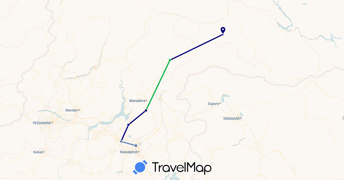TravelMap itinerary: driving, bus, cycling in Pakistan (Asia)